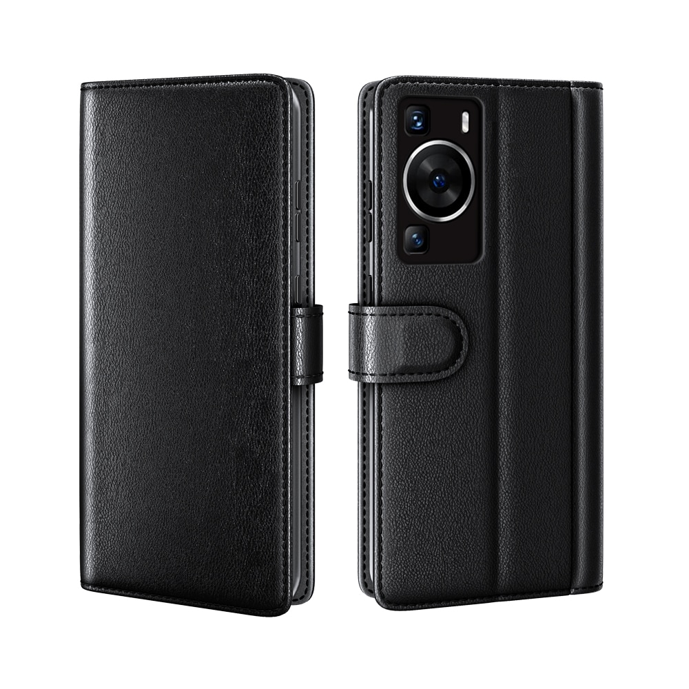 Funda de cuero genuino Huawei P60/P60 Pro, negro