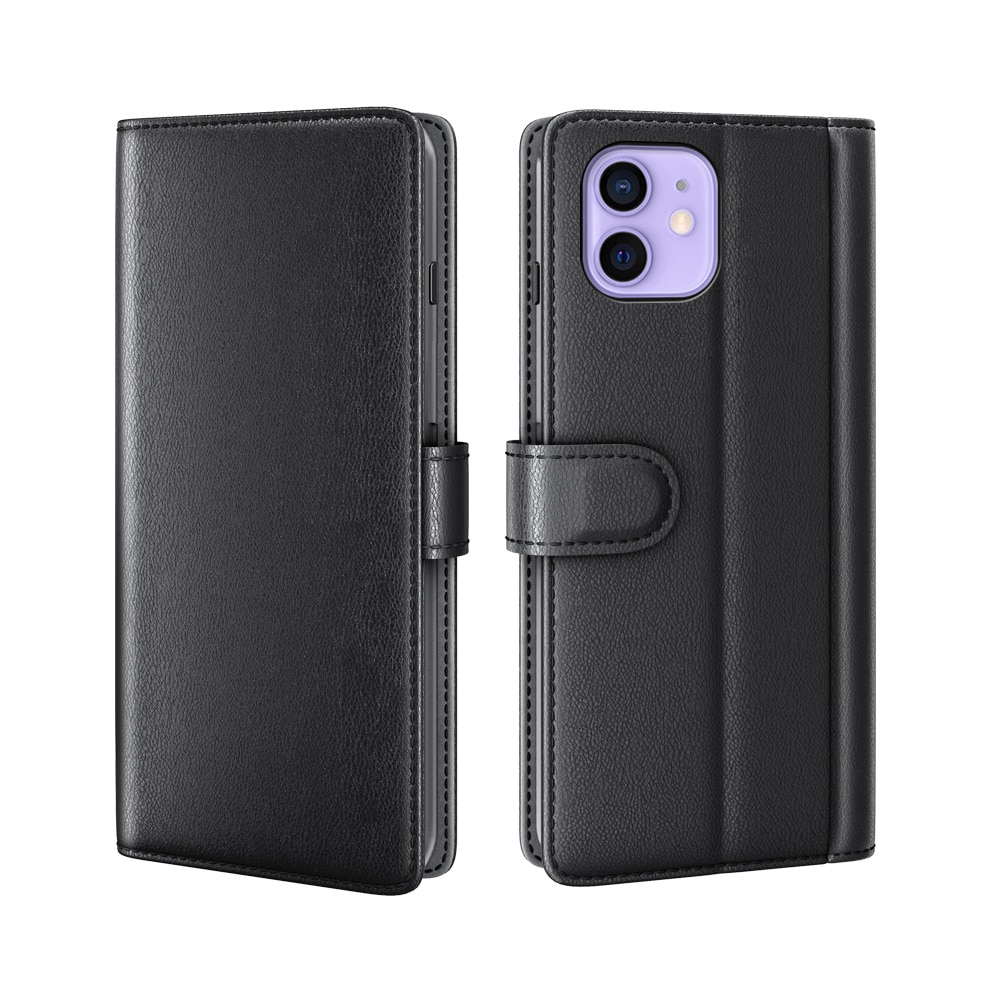 Funda de cuero genuino iPhone 12 Mini, Negro