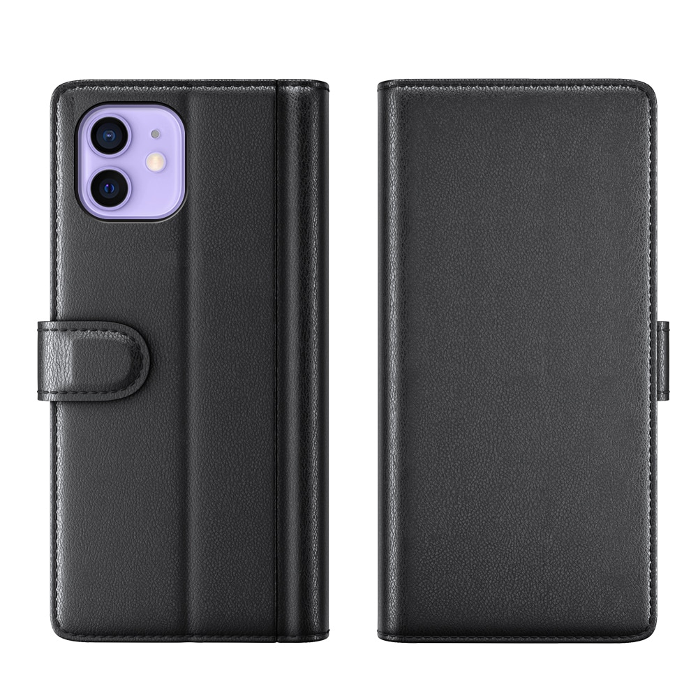 Funda de cuero genuino iPhone 12 Mini, Negro