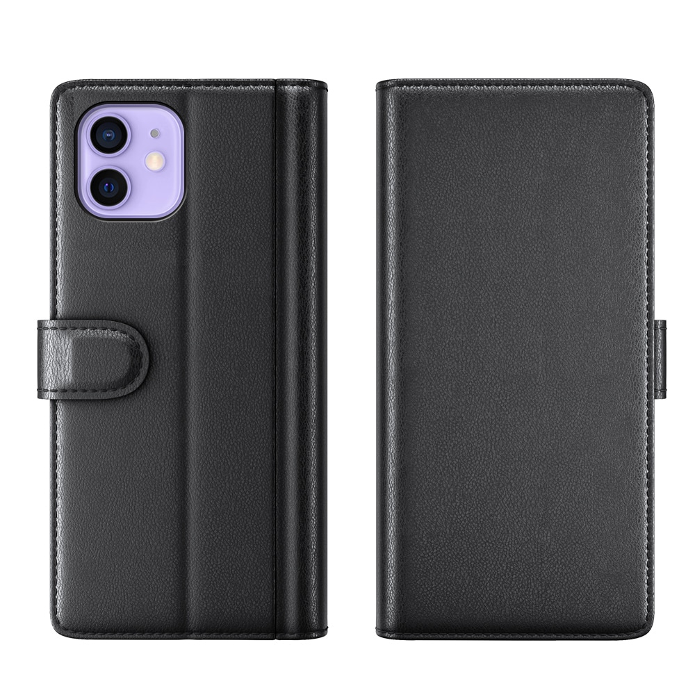 Funda de cuero genuino iPhone 12/12 Pro, negro