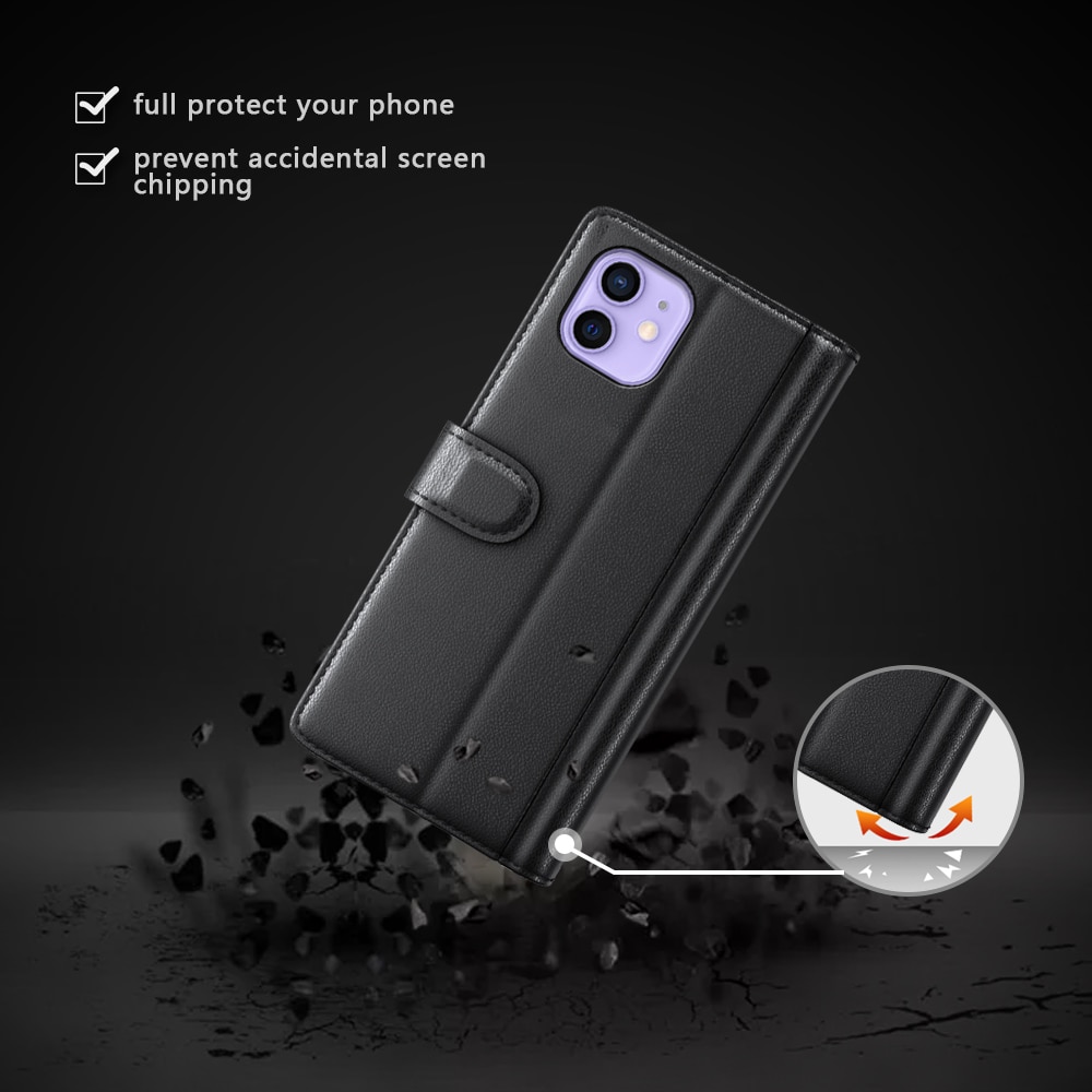 Funda de cuero genuino iPhone 12 Mini, Negro