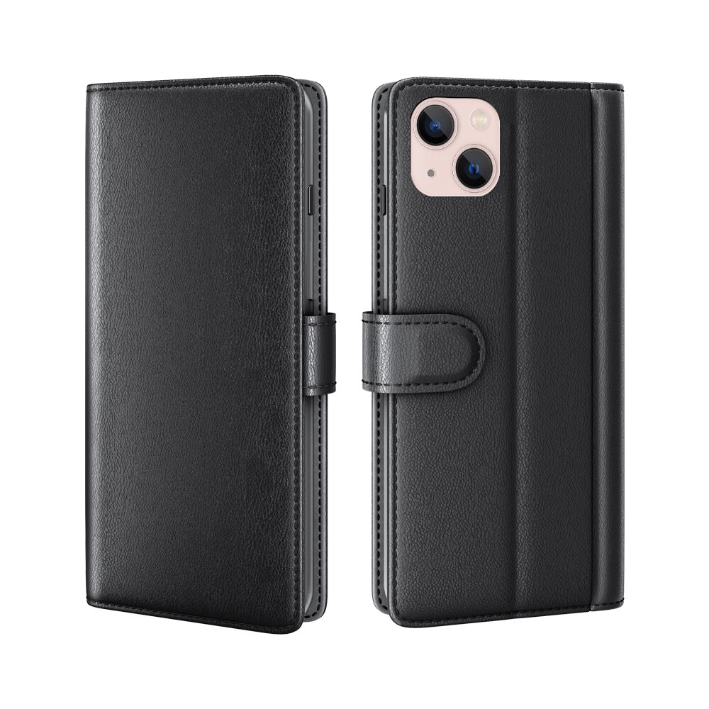 Funda de cuero genuino iPhone 14 Plus, negro