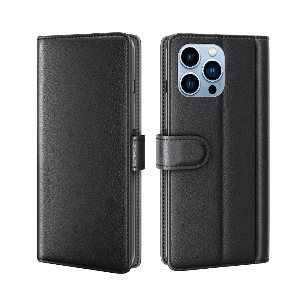 Funda de cuero genuino iPhone 14 Pro Max, Negro