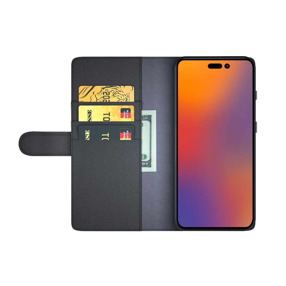 Funda de cuero genuino iPhone 14 Pro Max, Negro