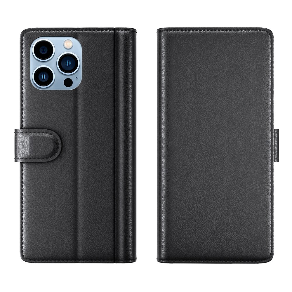 Funda de cuero genuino iPhone 14 Pro Max, Negro