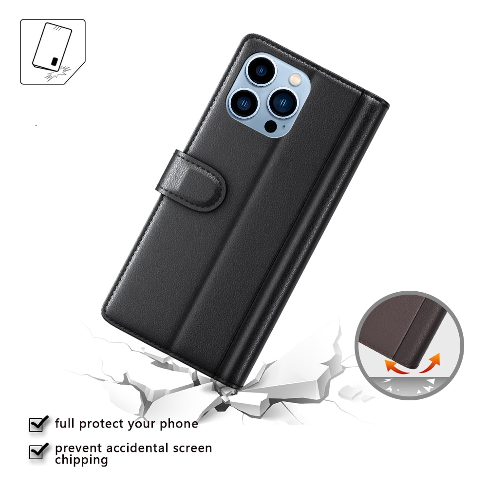 Funda de cuero genuino iPhone 14 Pro Max, Negro