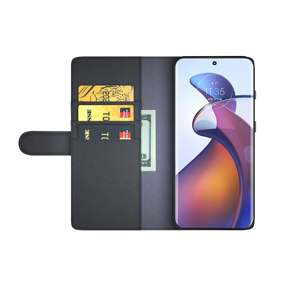 Funda de cuero genuino Motorola Edge 30 Fusion, Negro