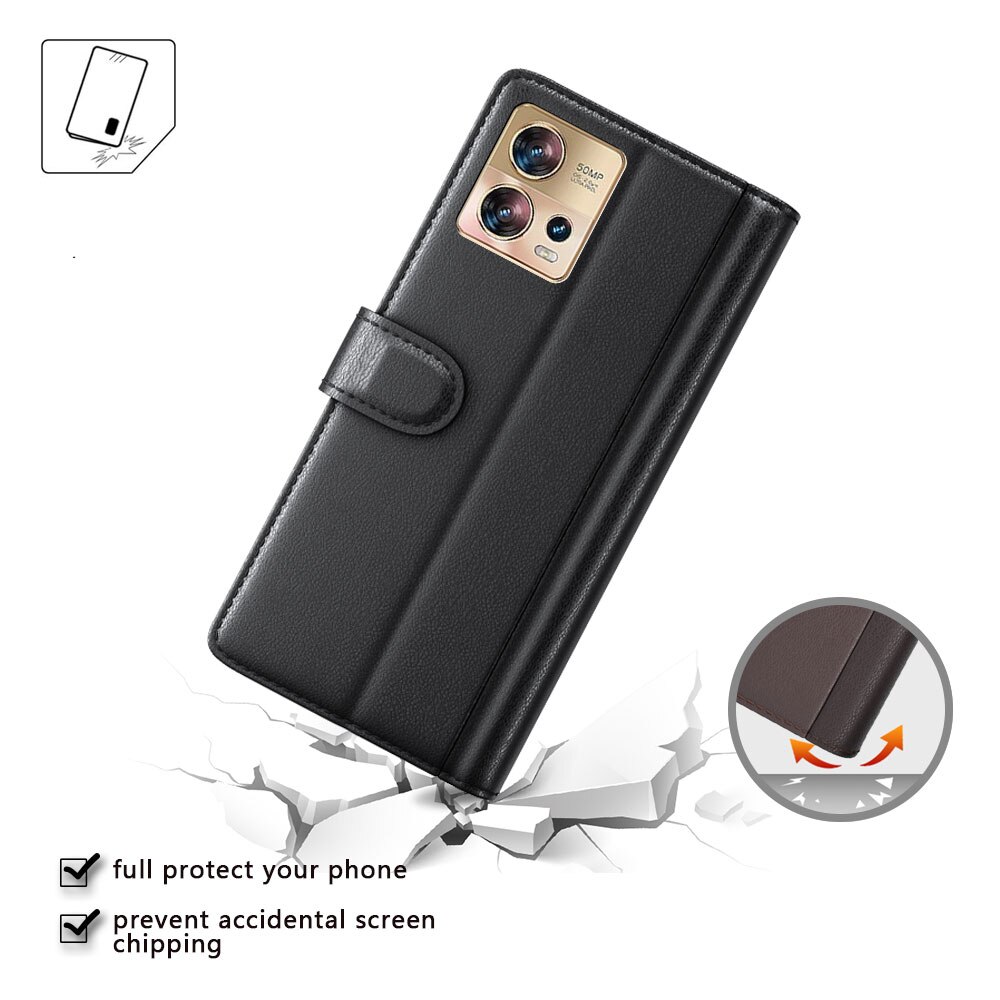 Funda de cuero genuino Motorola Edge 30 Fusion, Negro