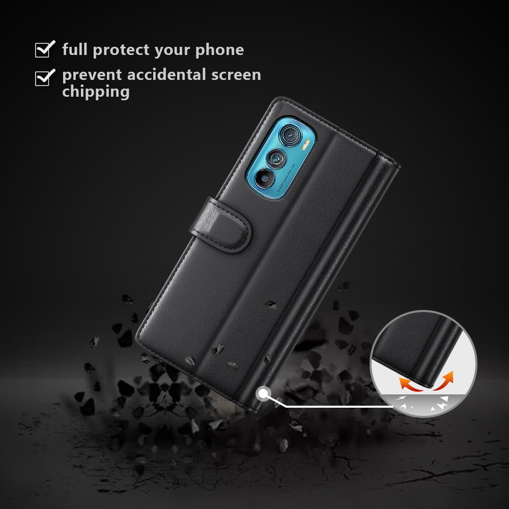 Funda de cuero genuino Motorola Edge 30, Negro