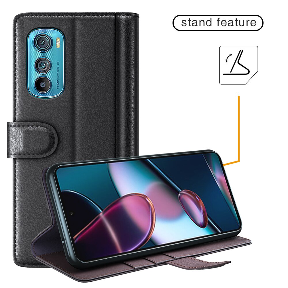 Funda de cuero genuino Motorola Edge 30, Negro