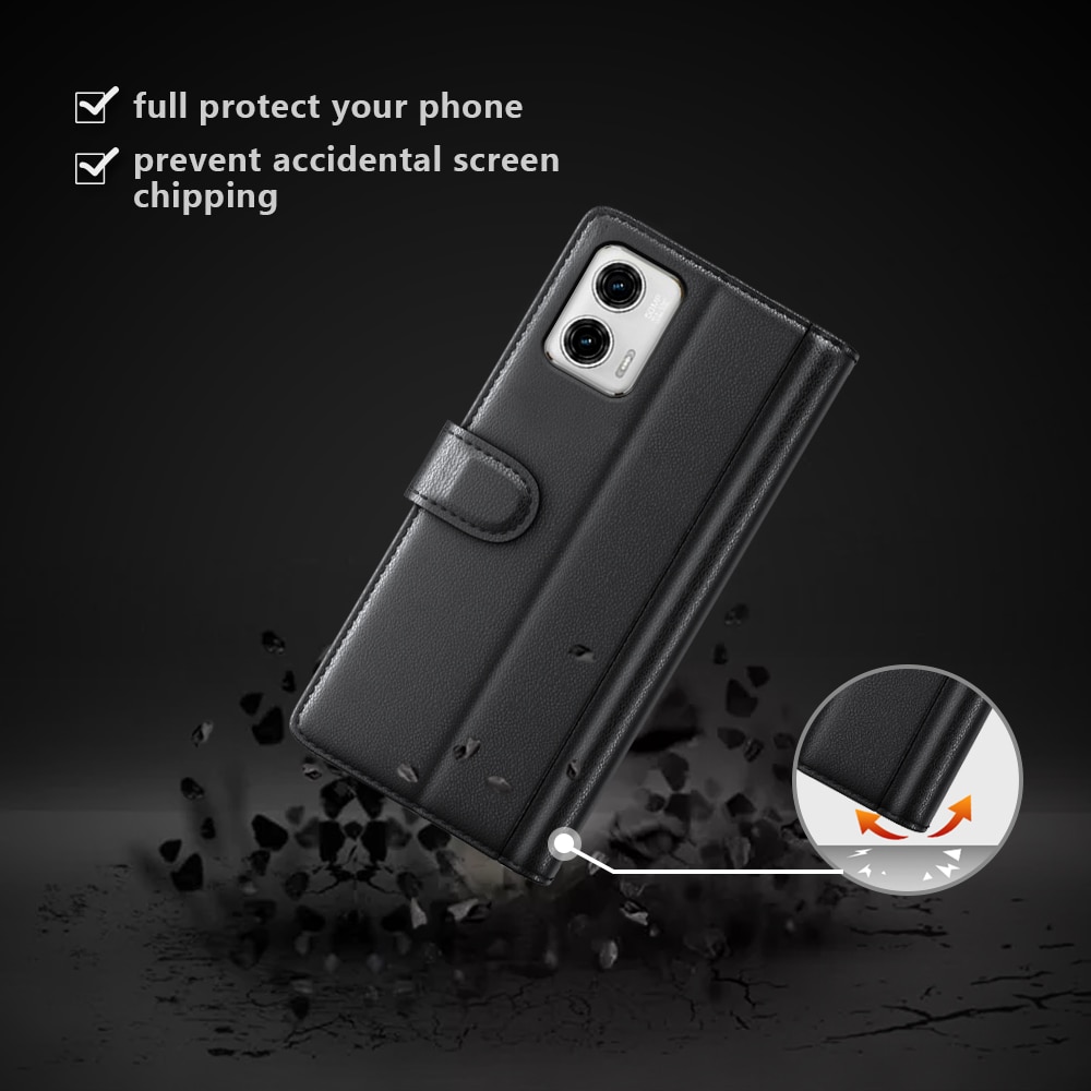 Funda de cuero genuino Motorola Moto G73, Negro