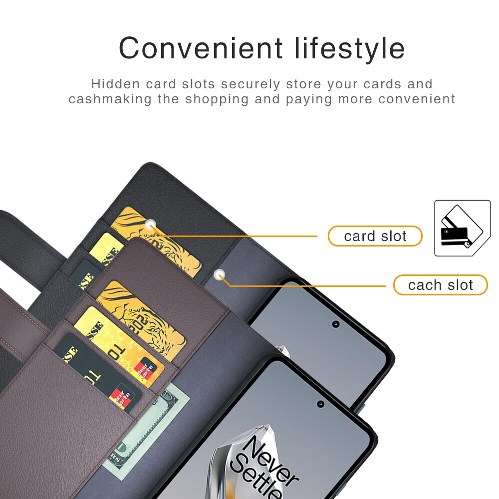 Funda de cuero genuino  OnePlus 12, Negro