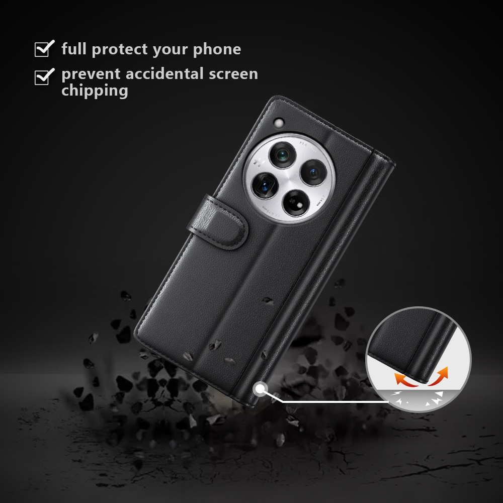 Funda de cuero genuino  OnePlus 12, Negro