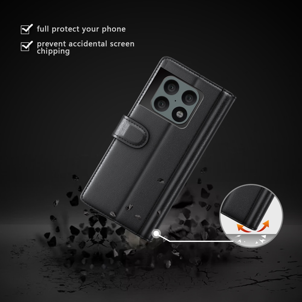 Funda de cuero genuino  OnePlus 10 Pro, Negro