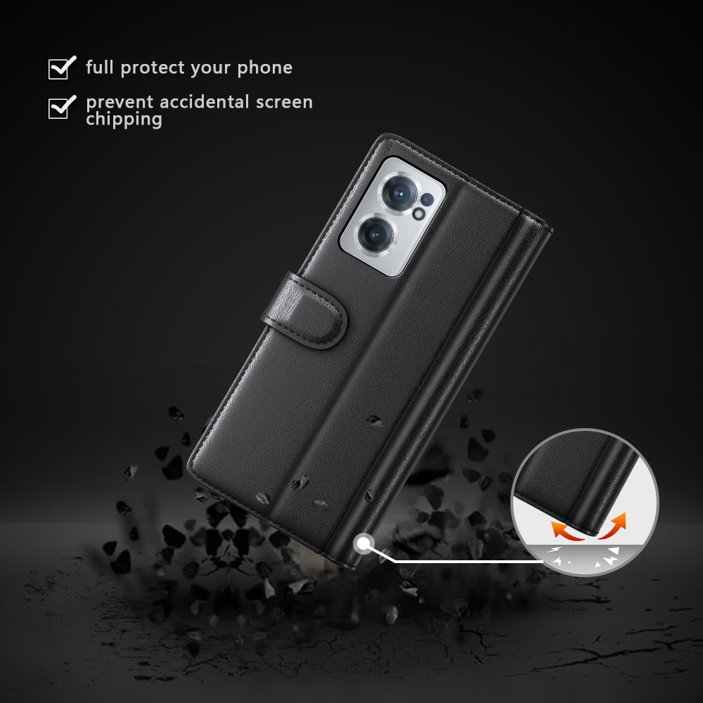 Funda de cuero genuino OnePlus Nord CE 2 5G, negro