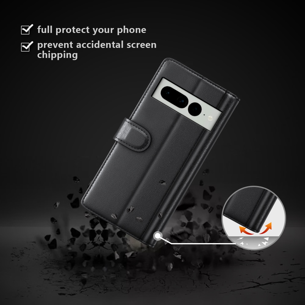 Funda de cuero genuino Google Pixel 7, Negro