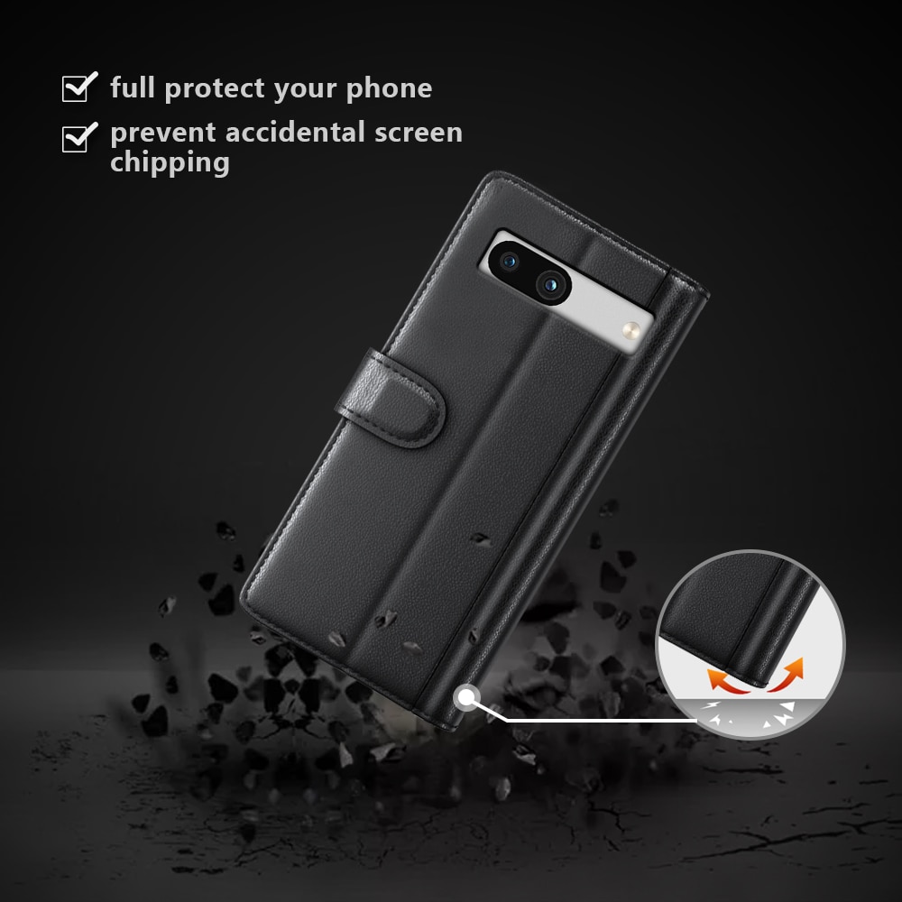 Funda de cuero genuino Google Pixel 7a, Negro