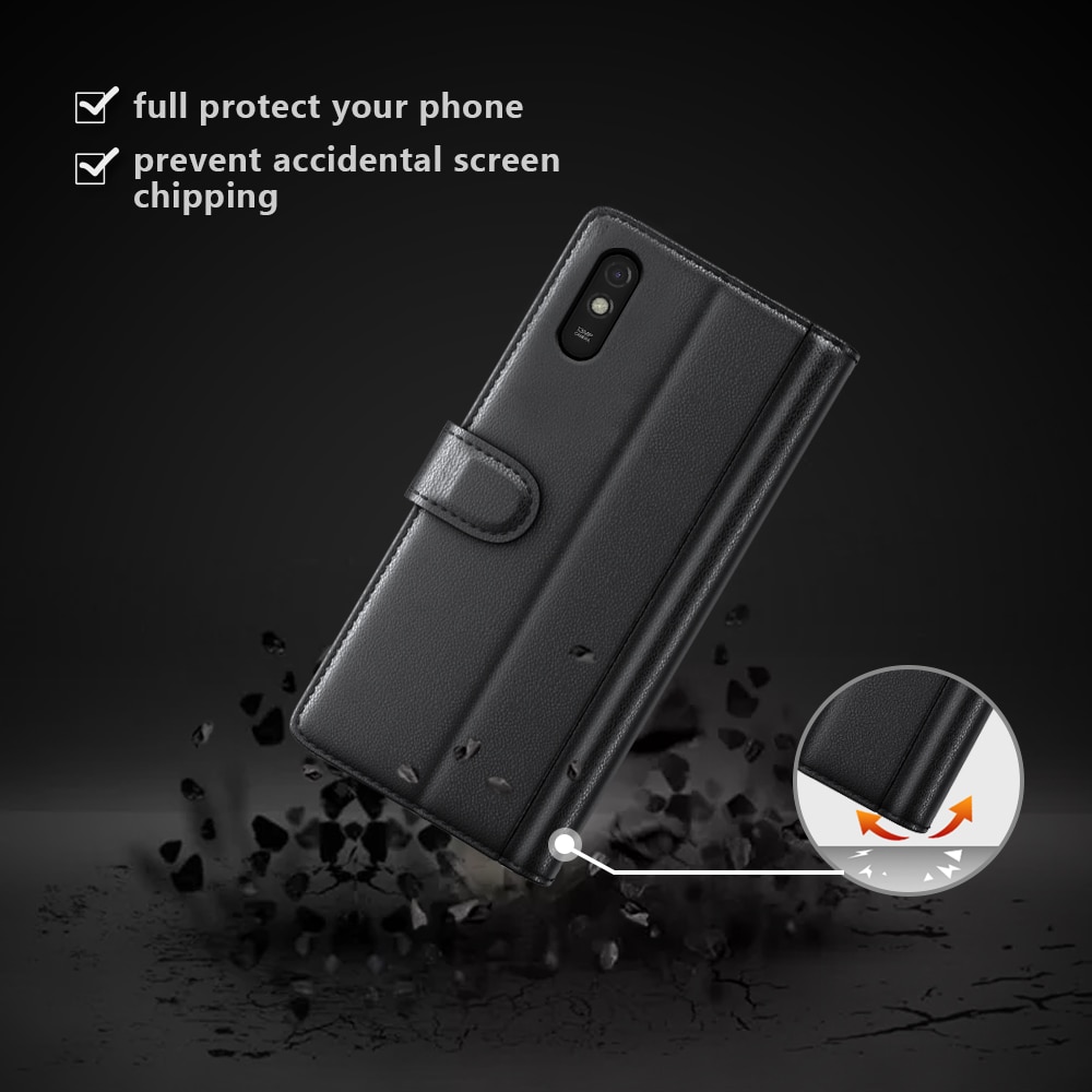 Funda de cuero genuino Xiaomi Redmi 9AT, negro