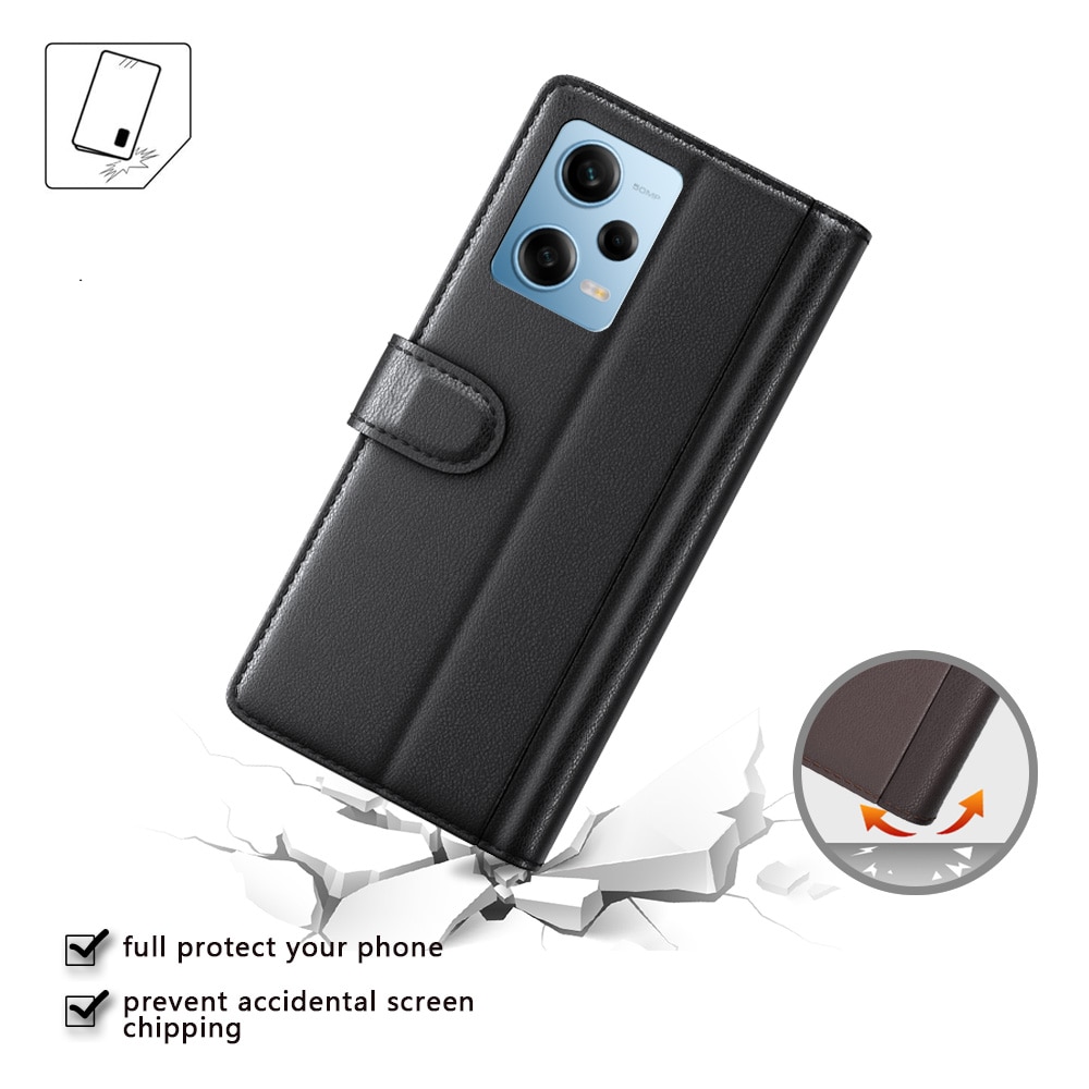 Funda de cuero genuino Xiaomi Redmi Note 12 Pro, Negro
