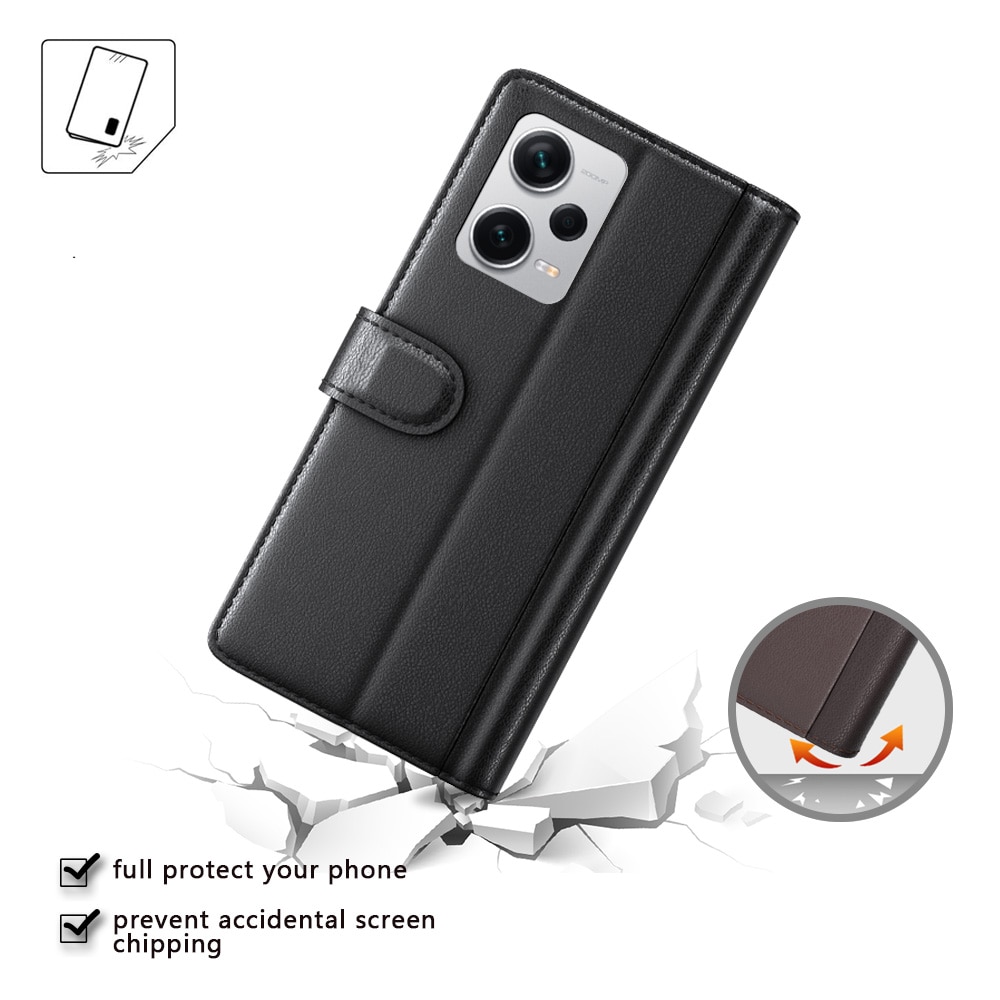 Funda de cuero genuino Xiaomi Redmi Note 12 Pro Plus, Negro