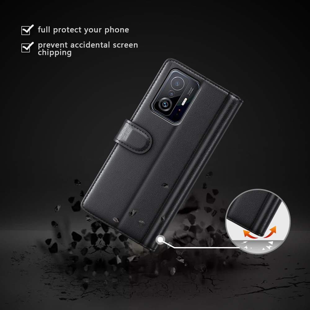 Funda de cuero genuino Xiaomi 11T/11T Pro, Negro