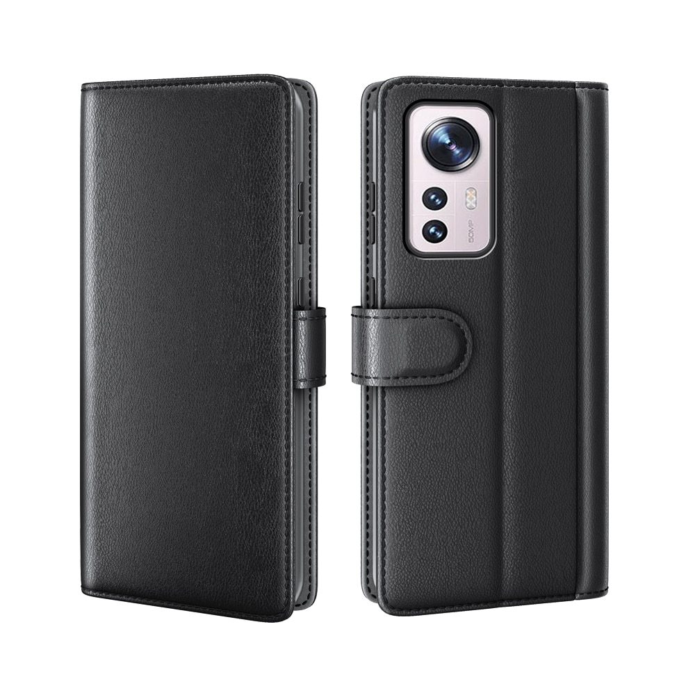 Funda de cuero genuino Xiaomi 12 Pro, negro