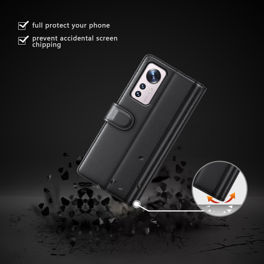 Funda de cuero genuino Xiaomi 12 Pro, negro
