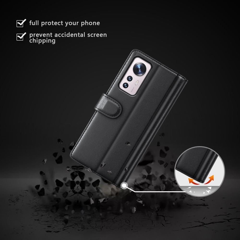 Funda de cuero genuino Xiaomi 12, negro