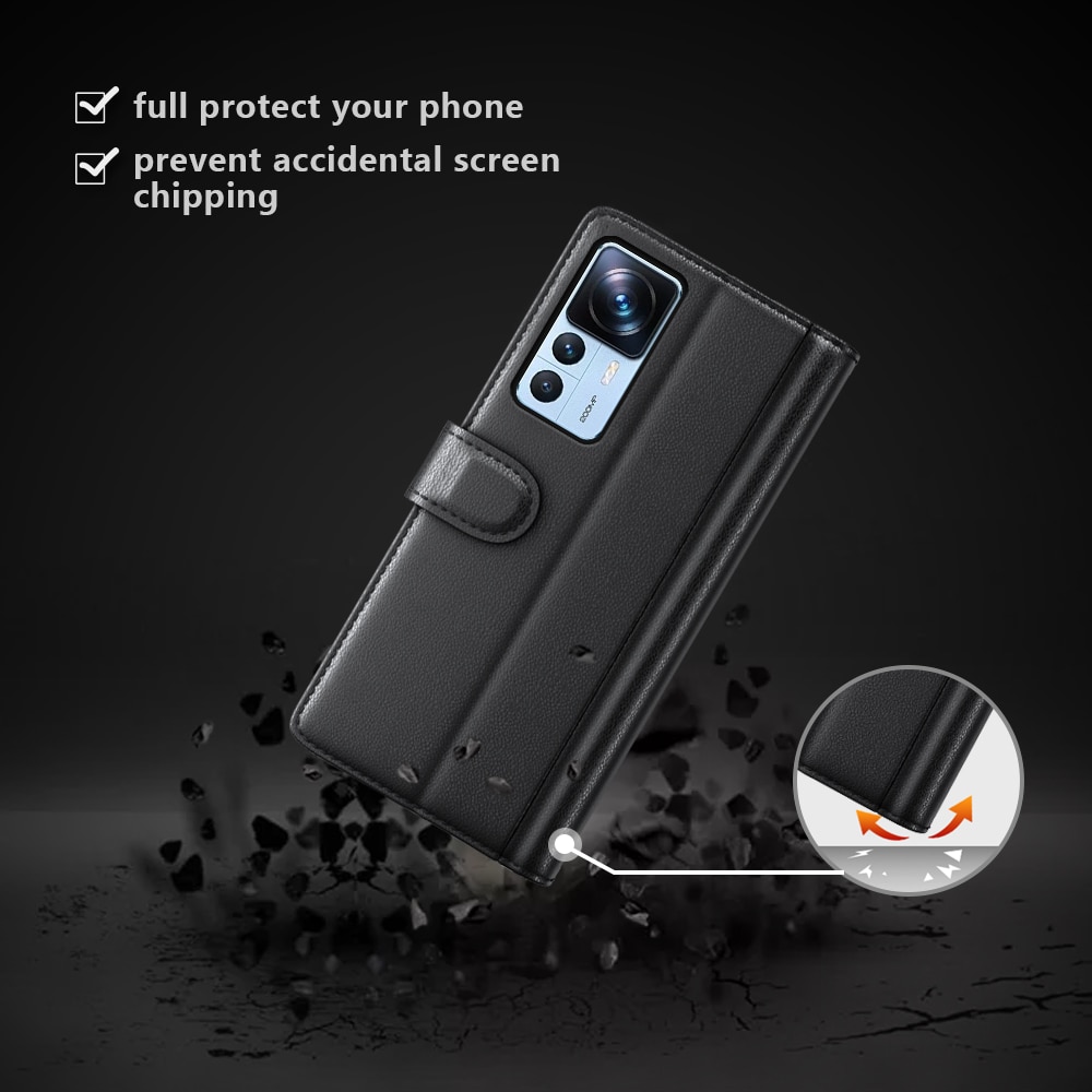 Funda de cuero genuino Xiaomi 12T/12T Pro, Negro