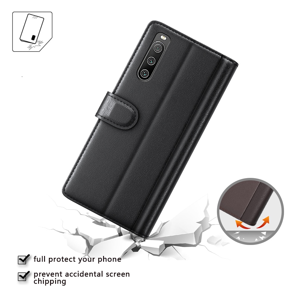 Funda de cuero genuino Sony Xperia 10 IV, negro