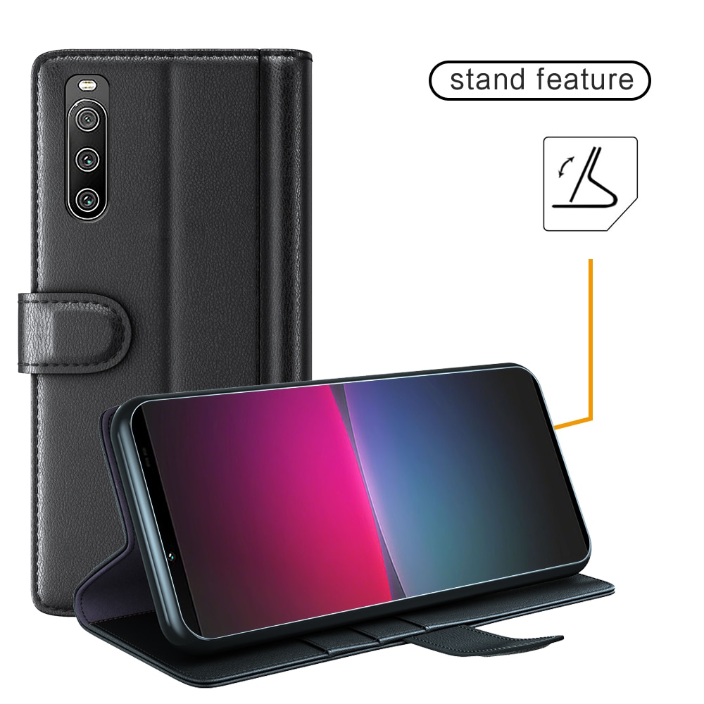 Funda de cuero genuino Sony Xperia 10 IV, Negro