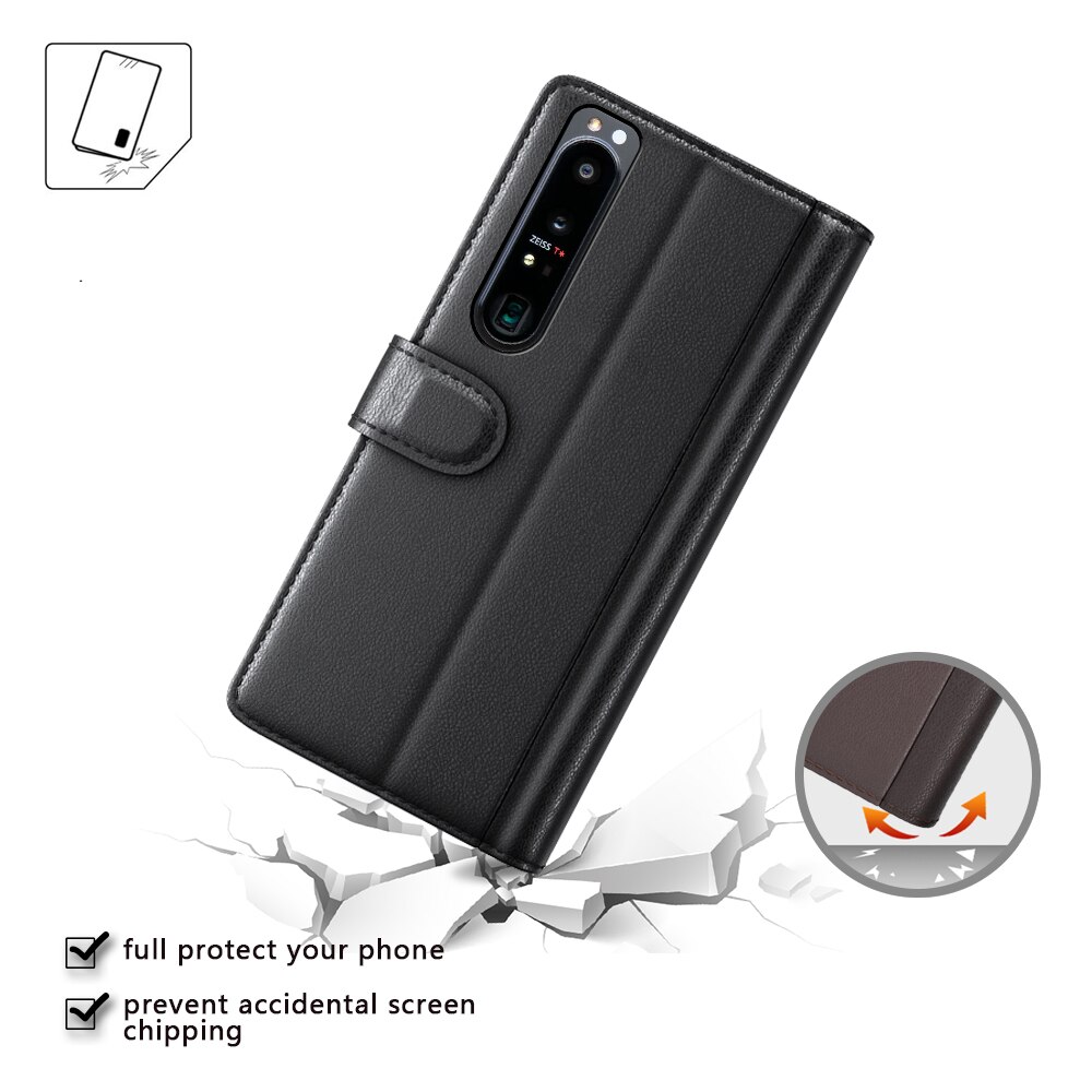 Funda de cuero genuino Sony Xperia 1 IV, Negro