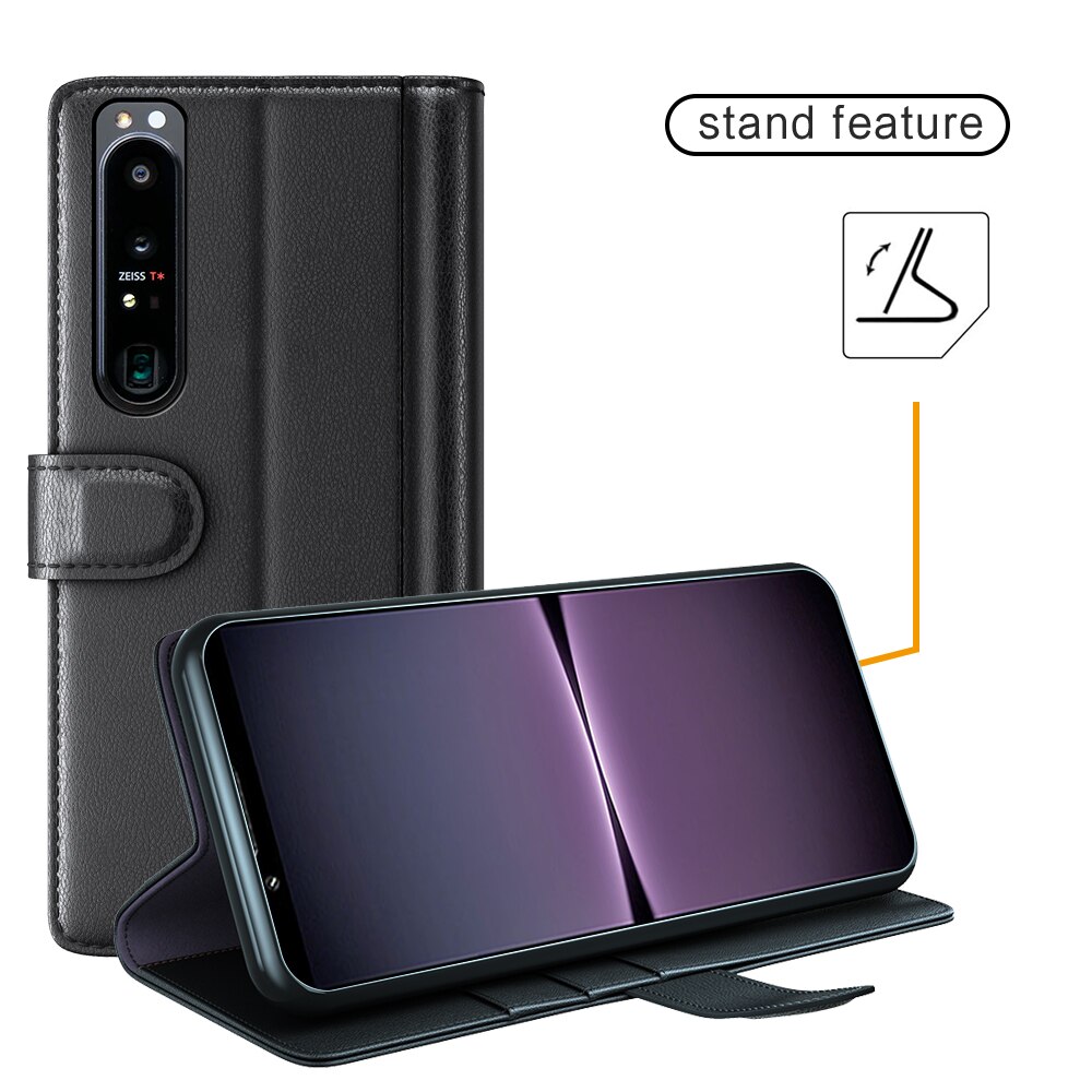 Funda de cuero genuino Sony Xperia 1 IV, Negro