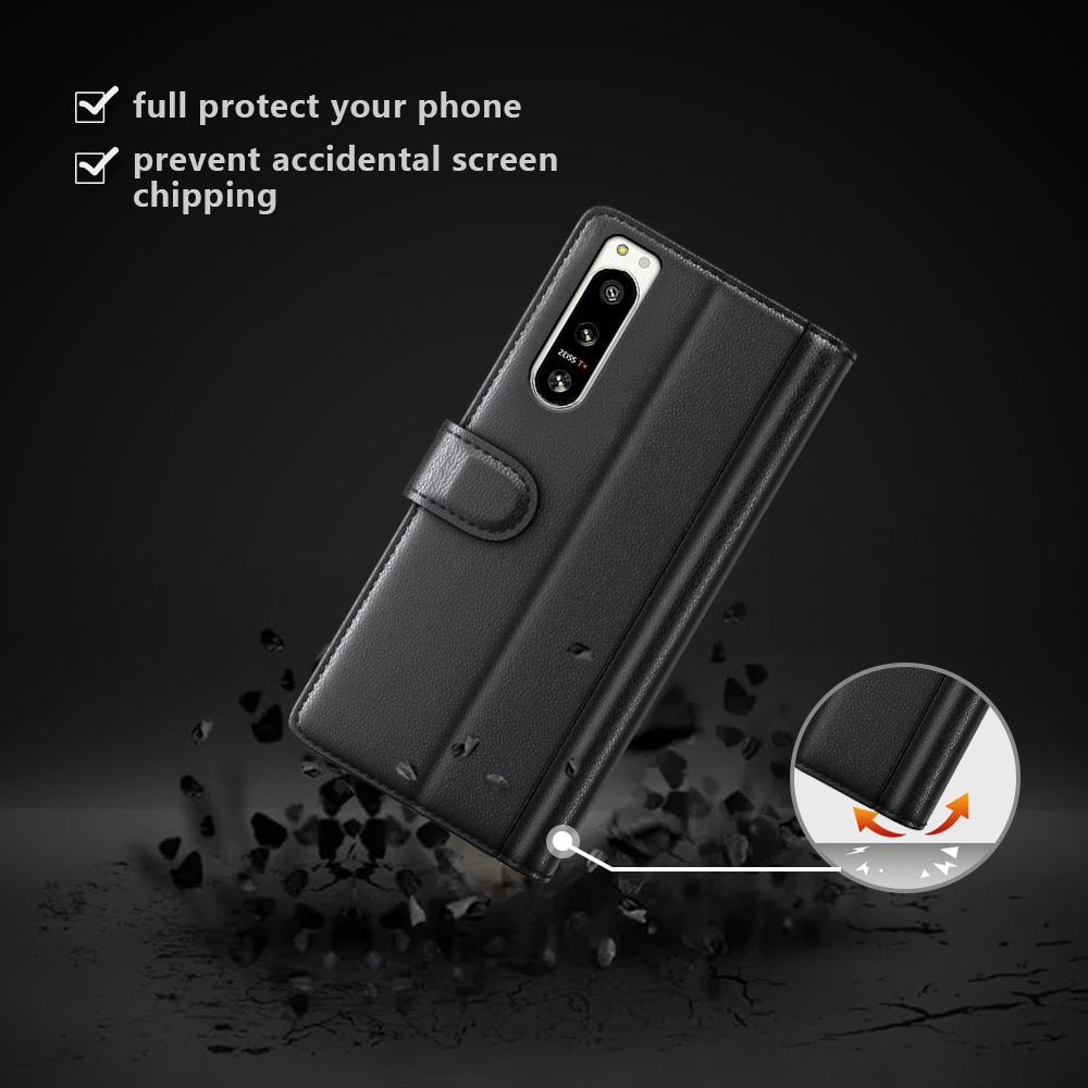 Funda de cuero genuino Sony Xperia 5 IV, Negro