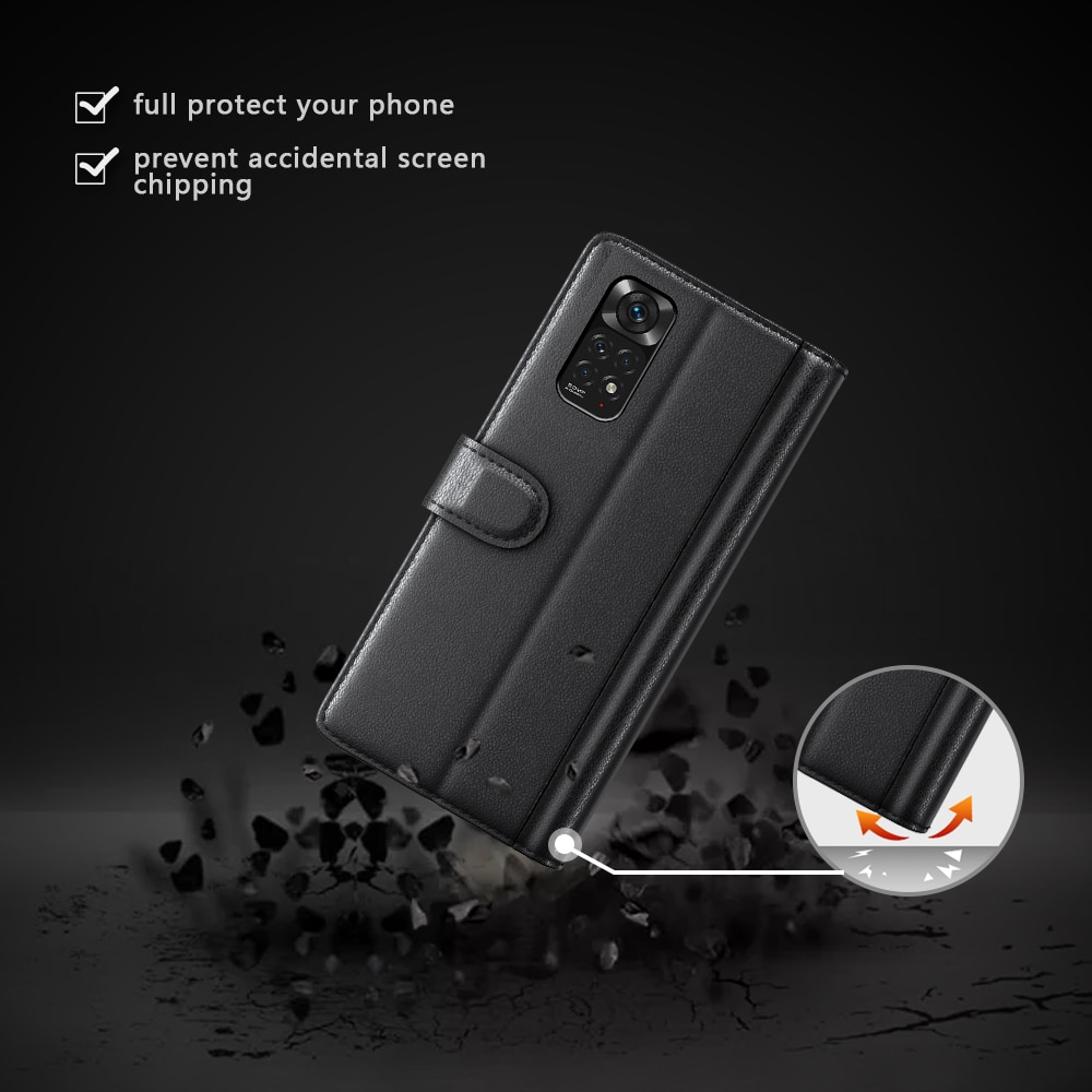 Funda de cuero genuino Xiaomi Redmi Note 11 Pro, Negro