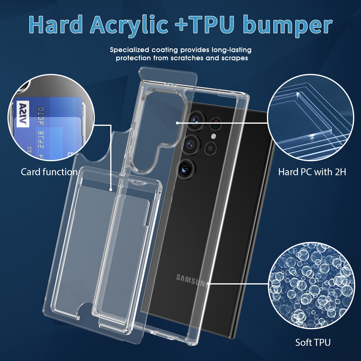 Funda híbrida con ranuras para tarjetas Samsung Galaxy S24 Ultra transparente