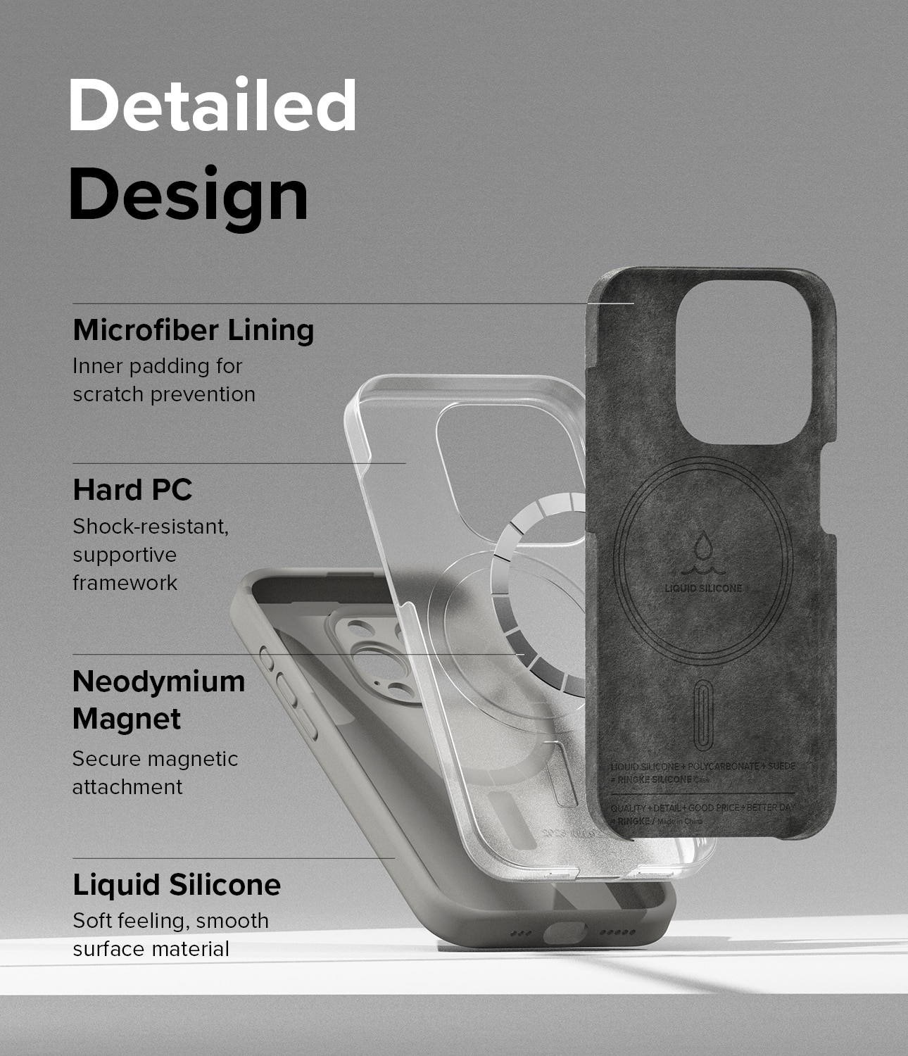 Silicone Magnetic Funda iPhone 15 Pro Gris