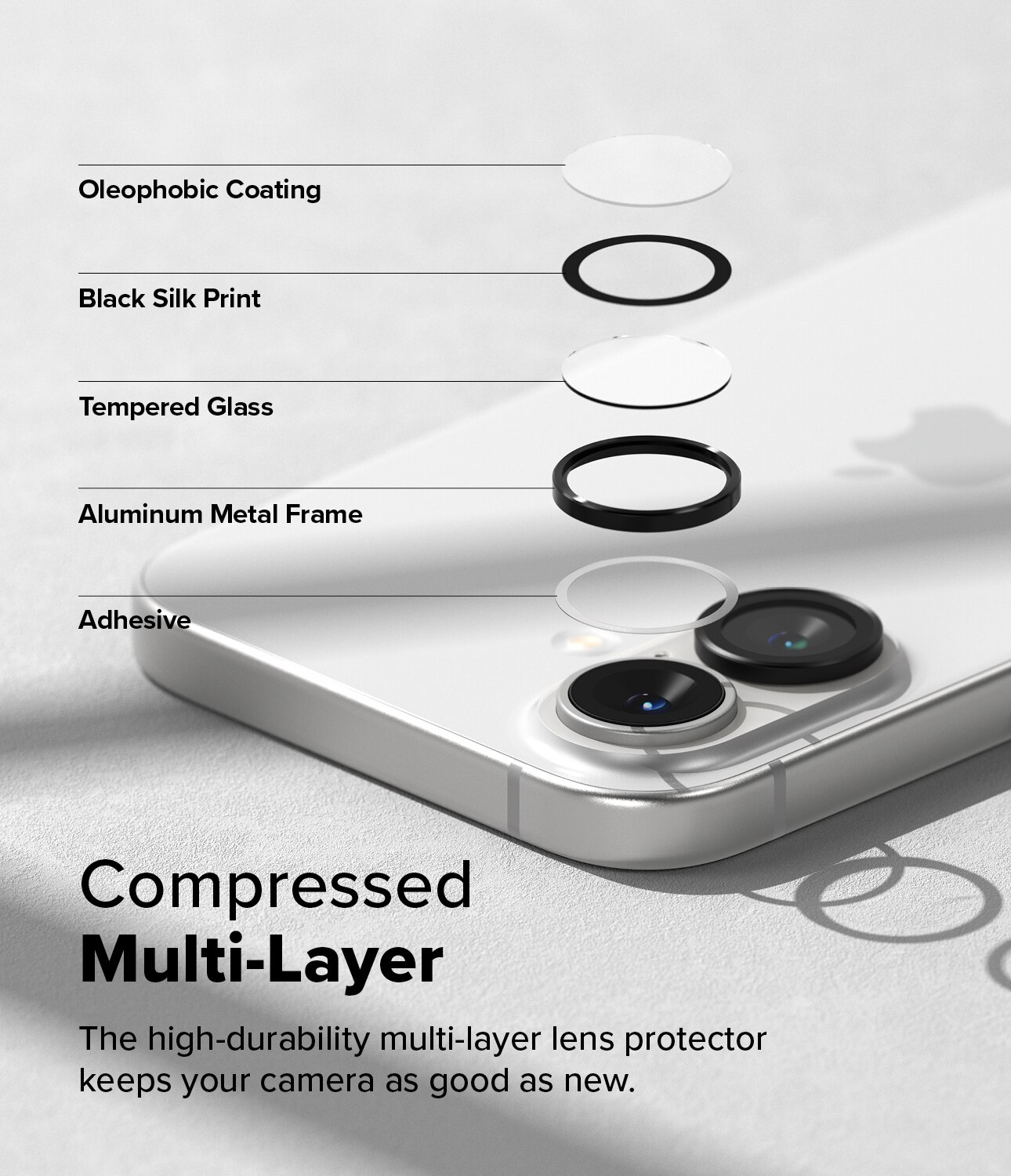 Camera Lens Frame Glass (2 piezas) iPhone 16 Plus Black