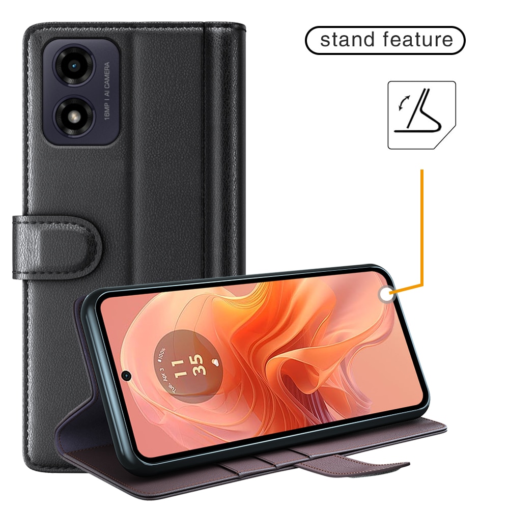 Funda de cuero genuino Motorola Moto G04, Negro