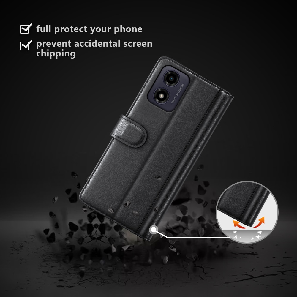Funda de cuero genuino Motorola Moto G04, Negro