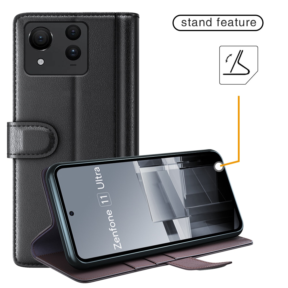 Funda de cuero genuino Asus Zenfone 11 Ultra, Negro