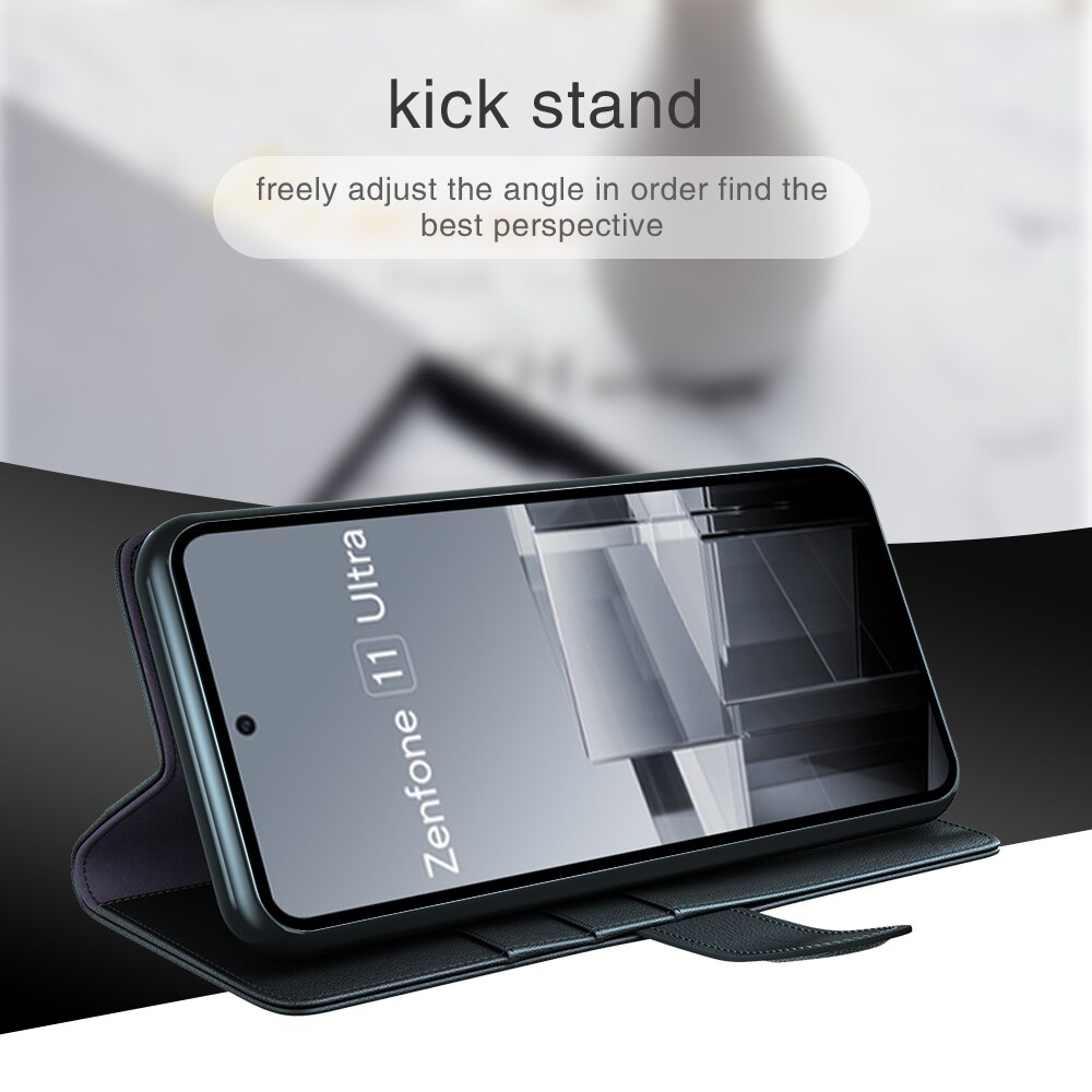 Funda de cuero genuino Asus Zenfone 11 Ultra, Negro