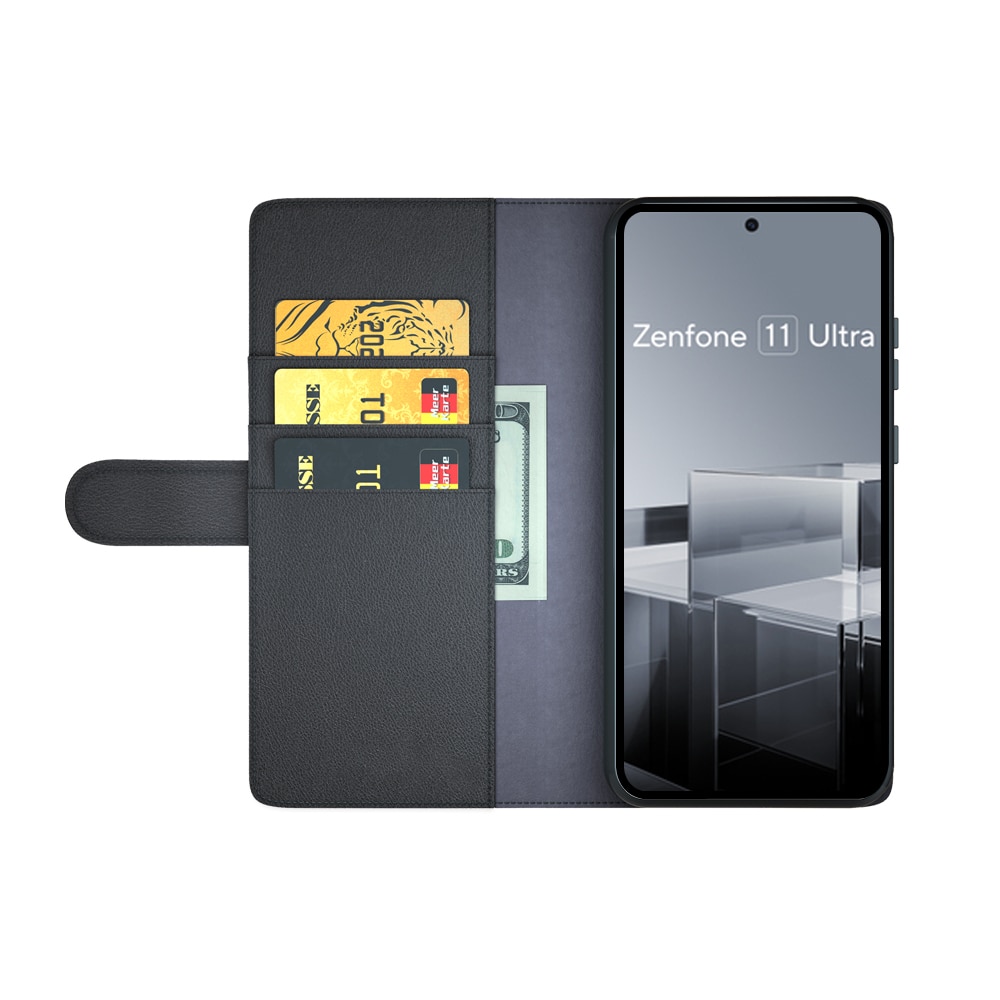 Funda de cuero genuino Asus Zenfone 11 Ultra, negro