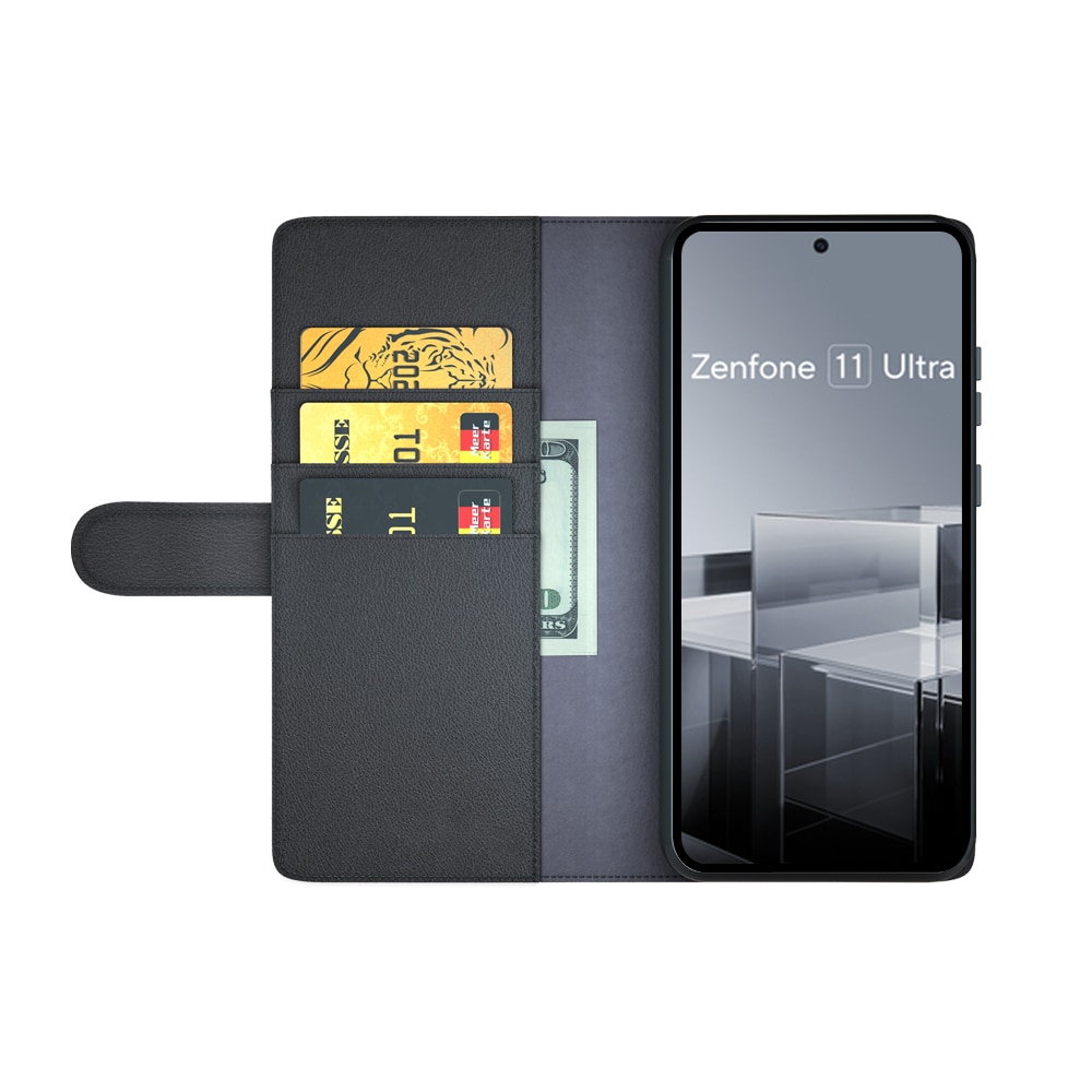 Funda de cuero genuino Asus Zenfone 11 Ultra, Negro
