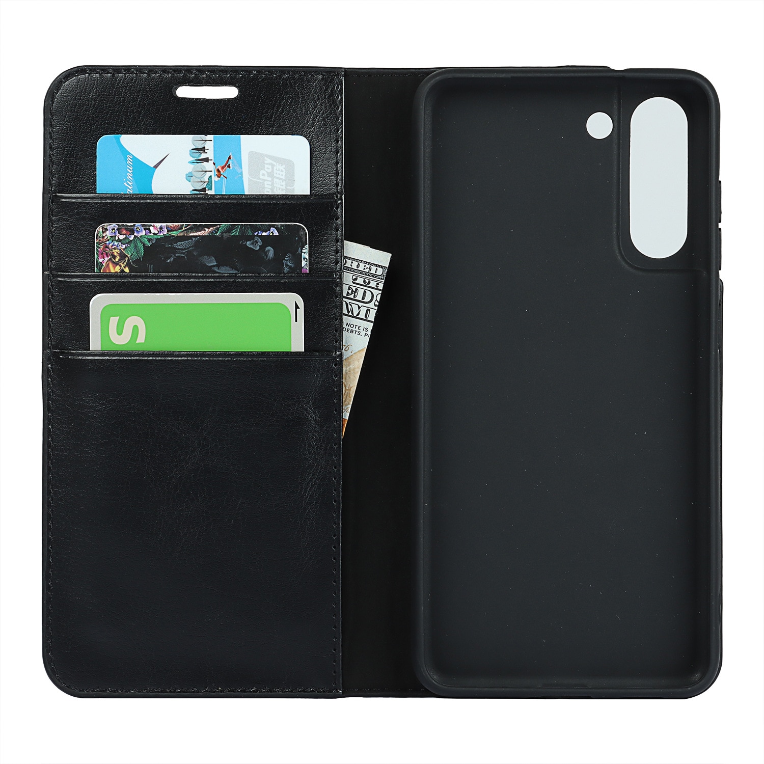 Funda cartera de cuero genuino Samsung Galaxy S21 Negro