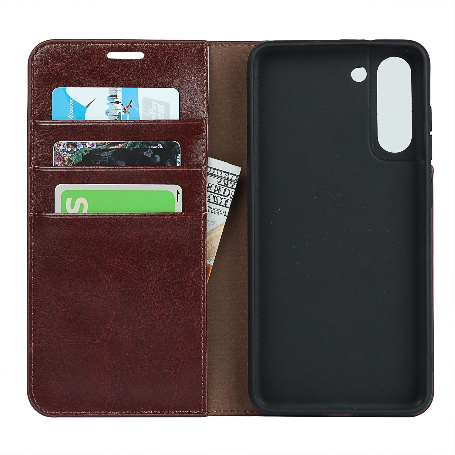 Funda cartera de cuero genuino Samsung Galaxy S21 Marrón oscuro