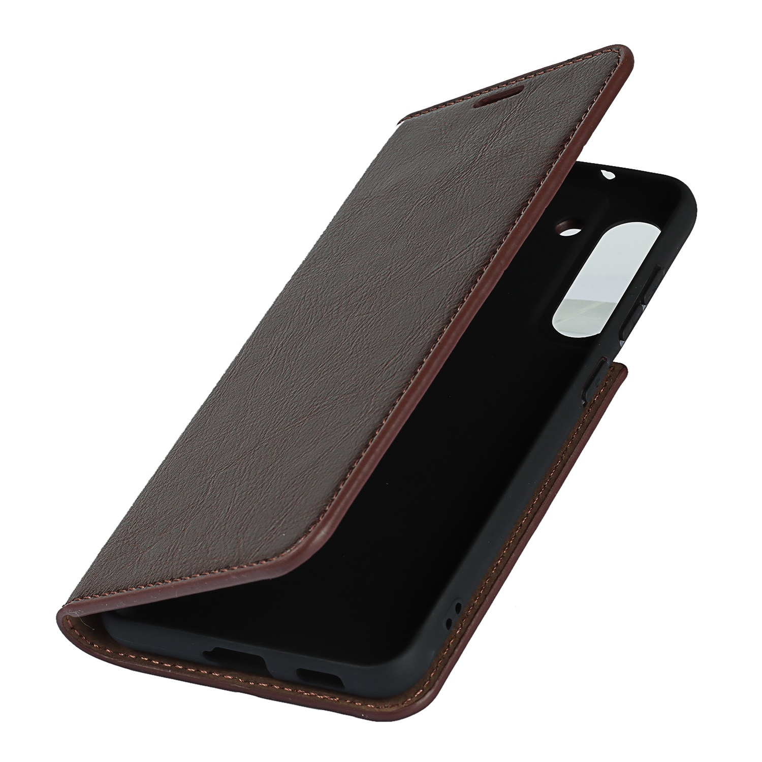 Funda cartera de cuero genuino Samsung Galaxy S21 Marrón oscuro