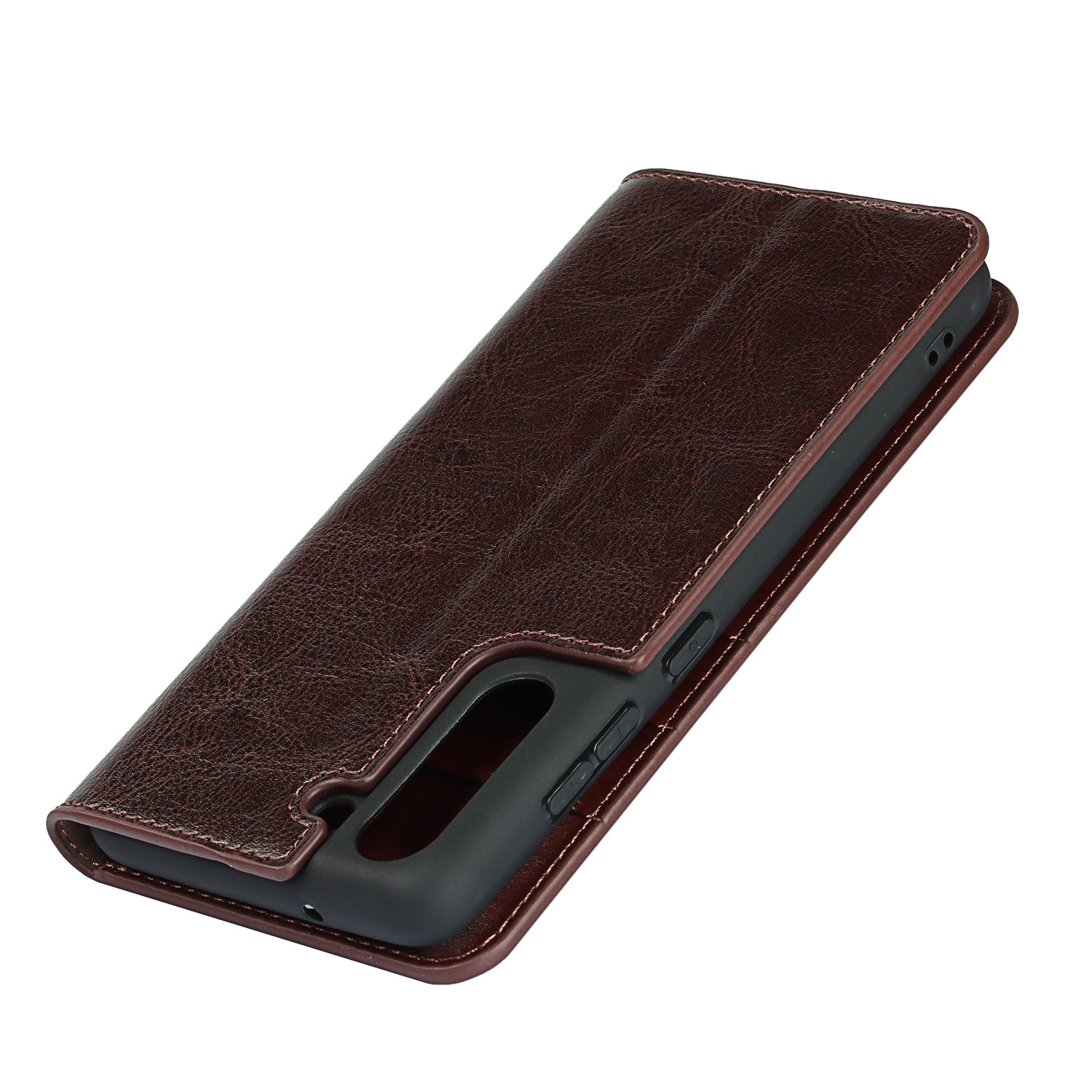 Funda cartera de cuero genuino Samsung Galaxy S21 Marrón oscuro