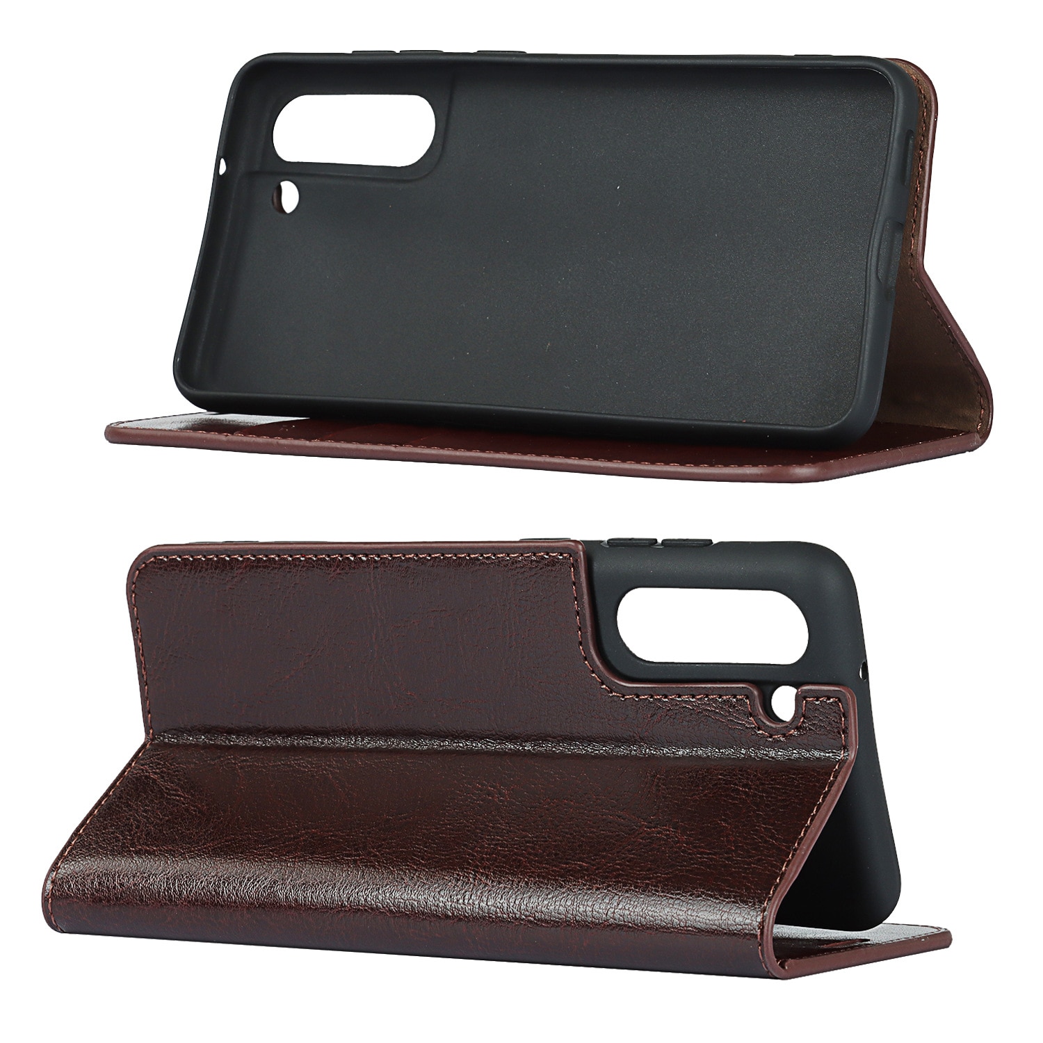 Funda cartera de cuero genuino Samsung Galaxy S21 Marrón oscuro
