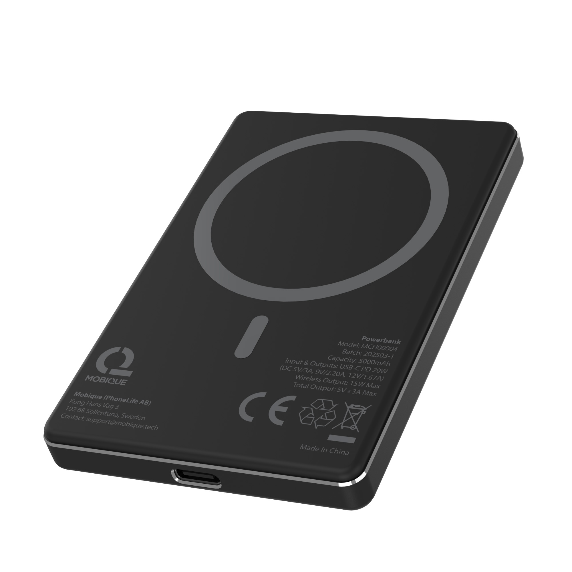 Powerbank inalámbrico magnético 5000 mAh. negro